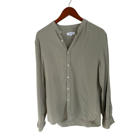 VENROY Linen Blend Button-up henley shirt tunic long sleeve pale sage  Size Med - Picture 2 of 10
